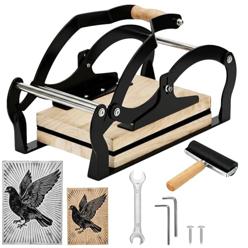 Nestly A3 Manual Lever Linocut Printing Press, Suitable for 25mm Thick Blocks, Even Pressure on Large Format, Reinforced Structure,Linocut Press Machine Design Includes Felt Pad & Rubber Roller