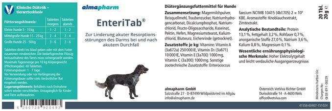 almapharm EnteriTab 20 Tabletten | 20 g | Diätergänzungsfuttermittel für Hunde | Kann bei akuter Resorptionsstörung des Darms bei und nach akutem Durchfall unterstützen
