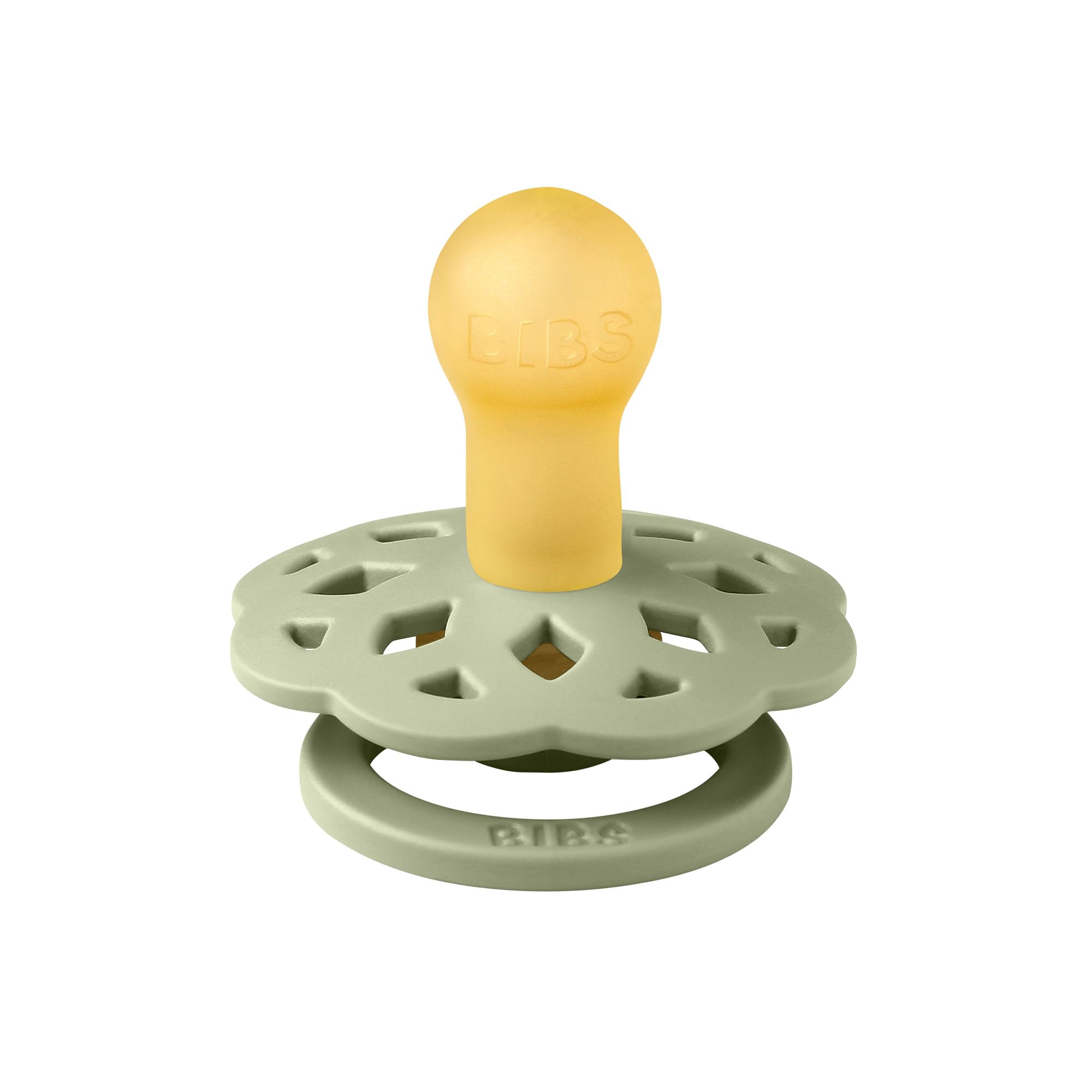 Bibs Boheme Natural Rubber Baby Pacifier - Round & Soft Nipple, Gentle Shield Prevents Skin Irritation & Moisture Buildup, 100% Food Grade, BPA Free Soother, 0-6 Months, Pack of 1, Sage