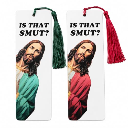 ZEARPT Funny Jesus Bookmark Set Is That Smut? Peeking Jesus Bookmark with Tassel Humor Bible Reading Accessory for Book Lovers Novel Readers Cute Reading Marker Pack of 2 (Red Green)