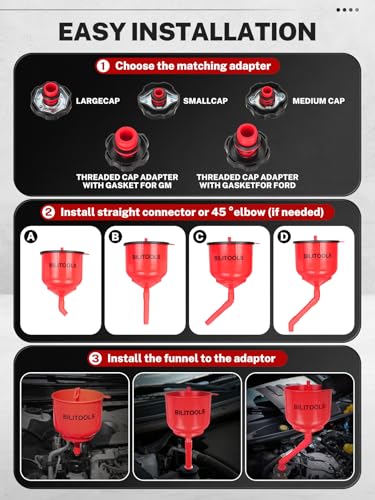 Image of BILITOOLS Coolant Funnel Kit, Automotive Radiator Coolant Filling Tool | No-Spill Radiator Cooling System Bleeding Burping Tool Kit with Vent Tube