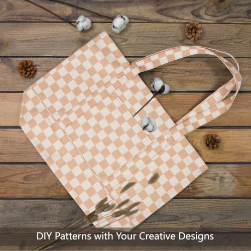 Image of TOPDesign 1-Pack Canvas Tote Bag with an External Pocket, Reusable Grocery Shopping Bag, Top Zipper Closure, Daily Essentials (Khaki Checkered)