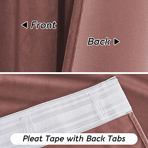 Image of RYB HOME Pink Velvet Curtains 72 inches with Hook Belt, Back Tab | Thermal Insulated, Privacy UV Heat Blocking, Luxurious Drapes, Nursery Dormitory Bathroom, W52 x L72, 2 Panels Set