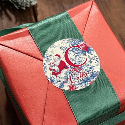 Image of 30pcs Personalized Christmas Stickers with Name, Custom Toile De Jouy Style Santa Claus Waterproof Christmas Gift Tags for Gift Box Holiday Decorations, Stockings, Party Favors