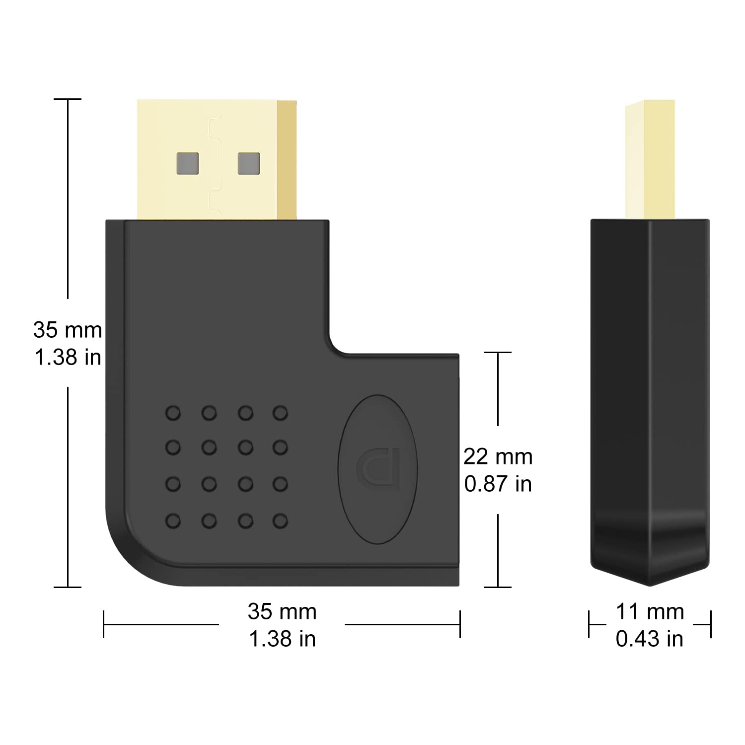 Lot 2 Adaptateurs DisplayPort 90° Plat J&D – Mâle Vers Femelle Droit & Gauche 4K@60Hz Anti-Courbure