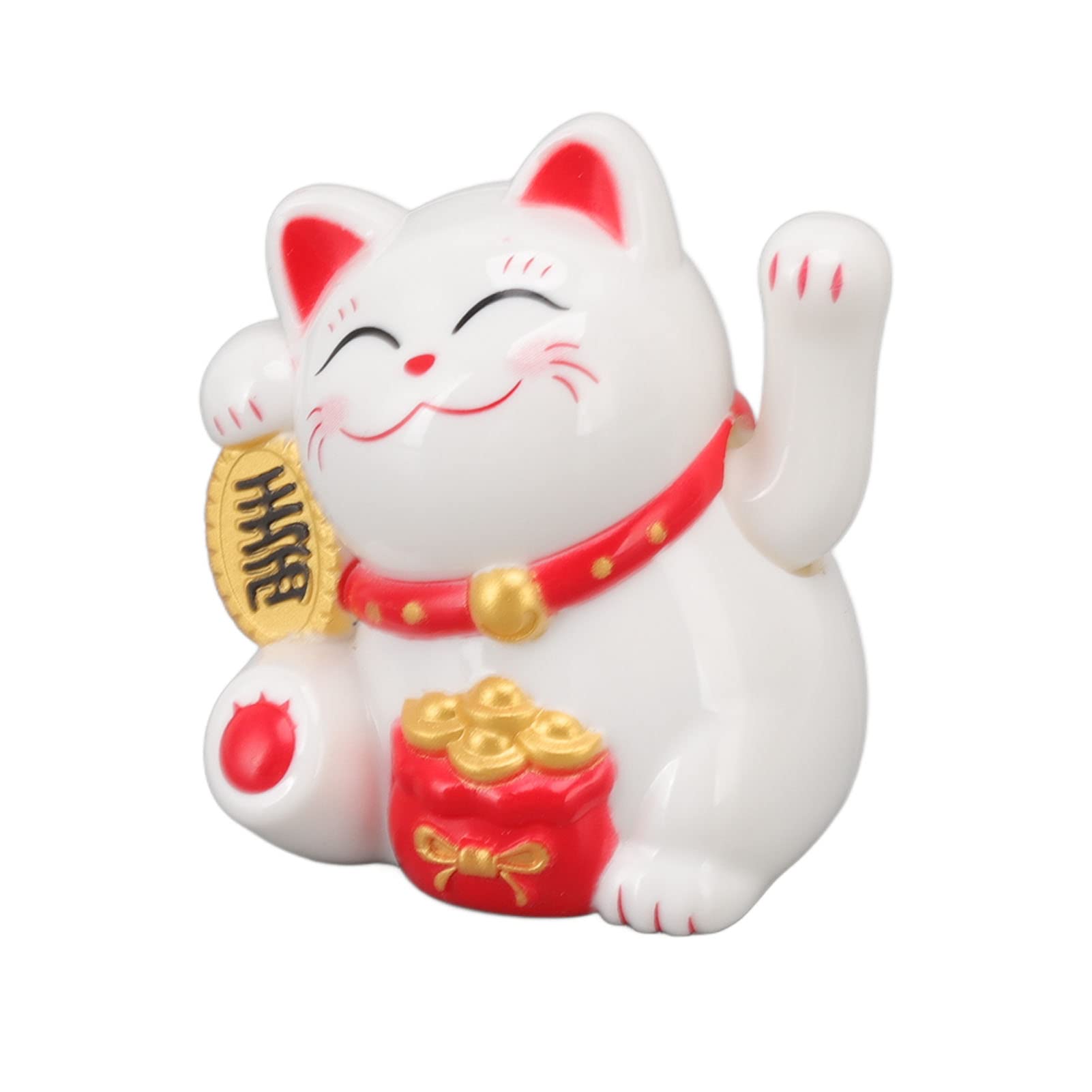 Zudoo Chinese Lucky Cat, Solar Powered Cute Waving Cat, Maneki Neko Waving Arm for Wealth and Luck, Fengshui Lucky Cat Statue Figurine for Home Car Ornaments (Sit Sideways White)