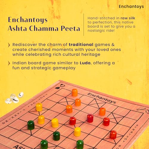 Image of Ashta Chamma Raw Silk Fabric Board Game | Chowka Bara,Katta Mane,Taayam,Kaangi Chaala,Kaana Dua,Traditional Indian Ludo | Travel-Friendly Strategy Game | Family & Kids Game