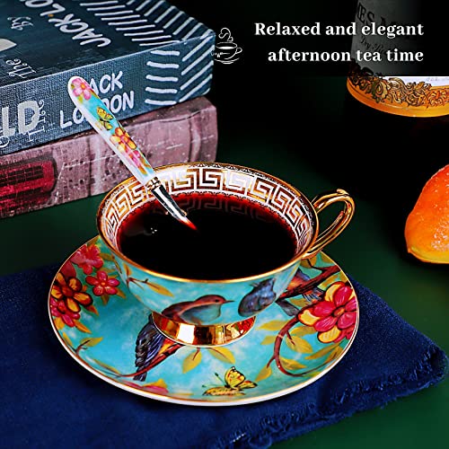 Moritic Vintage Art Bone China Exquisite Coffee Cup With Spoon And European Style Tea Cup And Saucer Set Suitable For All Kinds Of Leisure (Blue, 1) #TOP5