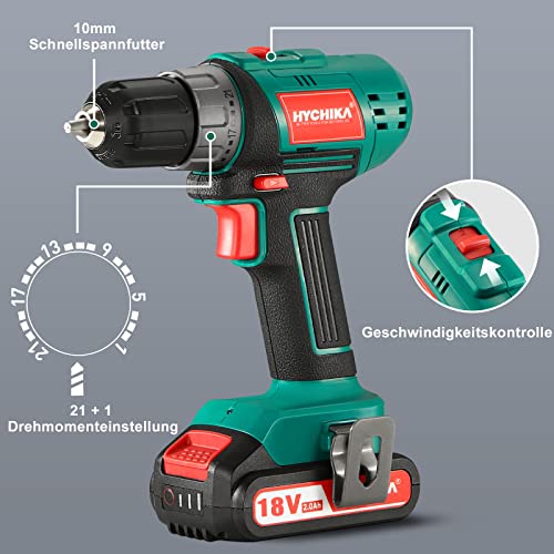 Akkuschrauber 18V 35Nm und Schlagschrauber 160Nm, HYCHIKA Combo Kit mit 2X2,0Ah Batterien, 22 Stücke Zubehör, LED Licht… – Bild 3