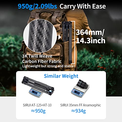Sirui Carbon Fiber Tripod Lightweight 2Lbs With Panoramic Video Head, 59.8” Compact Camera Tripod Quick Release Leg Setup, Reversible Center Column, Reverse Folding Legs, Max Load 11Lbs - Traveler X #TOP5