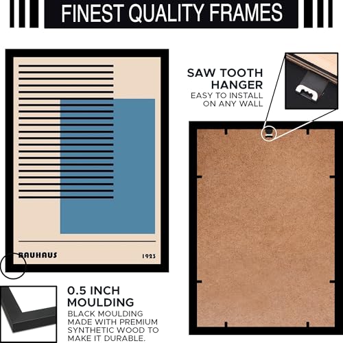 Image of BLINKART Vintage Bauhaus Retro Geometric Aesthetic Poster Gallery | Colorful Wrap Framed For Home Office Studio Living Room Modern Art Studio Decoration Abstract Shapes | (d146) | 13x10 Inch