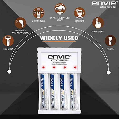 Image of ENVIE (ECR20MC+4xAAA1100) Cooper Standard Rechargeable Battery Charger for AA & AAA Ni-mh /Ni-Cd with 4xAAA1100mah Rechargeable Batteries & LED Indicator