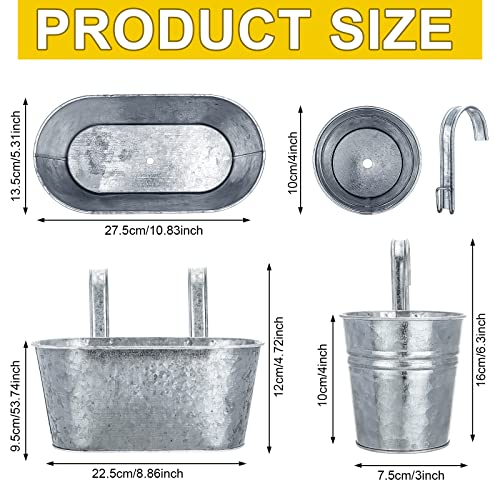 Eaasty 6 Pcs Galvanized Hanging Bucket Planter Farmhouse Hanging Flower Pots Rustic Metal Iron Hanging Plant Holder With Detachable Hooks Galvanized Planter For Window Balcony Garden Home Decor #TOP1