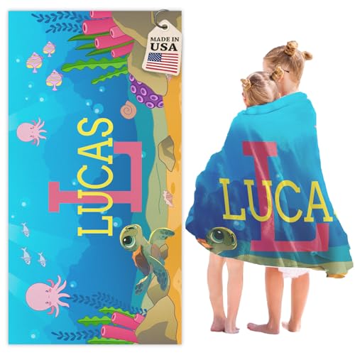 Bemaystar Ships Next Day Personalized Beach Towels for Kids & Adults - Made in USA - Custom Beach Towel Quick Dry Personalized Towels with Names for Pool Vacation Custom Gifts for Kids-Sealife