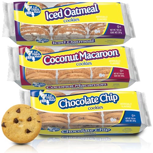 Lil Dutch Maid Cookies Variety Pack | 10.5 oz (Pack of 3) | Chocolate Chip, Iced Oatmeal, and Coconut Macaroon Flavors | Classic Assorted