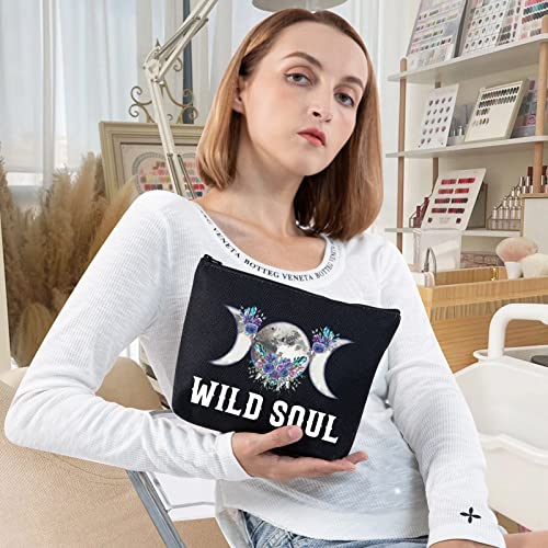 LEVLO Moon Phase Cosmetic Make Up Bag Moon Witch Gift Wild Soul Makeup Zipper Pouch Bag for Women Girls Wild Soul Black, Cosmetic Bag - Image 4