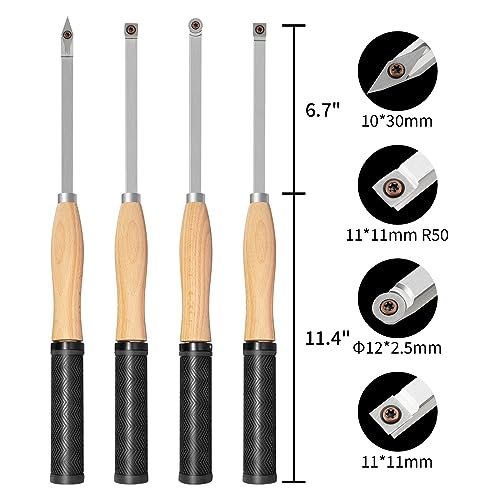 DEEFIINE 18.3" Full Size Carbide Tip Wood Lathe Turning Tool Kit, Lathe Roughing and Finishing Tool with Diamond Round Square Carbide inserts For Woodturning (4pcs) 2 DEEFIINE 18.3" Full Size Carbide Tip Wood Lathe Turning Tool Kit, Lathe Roughing and Finishing Tool with Diamond Round Square Carbide inserts For Woodturning (4pcs) - Image 2