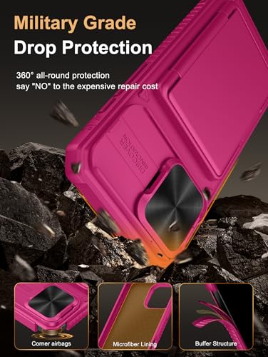 Image of Vihibii PC,Silicone For iPhone 16 Pro Max Case Wallet With Card Holder(4 Cards)[RFID Blocking] & Slide Camera Cover & Raised Edges Protect Screen,Shockproof Rugged 6.9 inch 2024,Pink