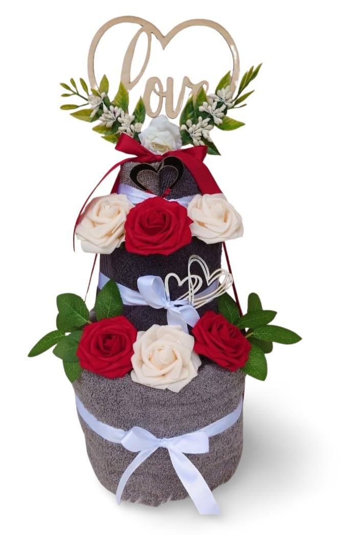 Handtuchtorte als Hochzeitsgeschenk auf Wunsch mit Namen bestickt Geschenk Hochzeit Brautpaar Ehe personalisiert Braut Bräutigam wedding present cake