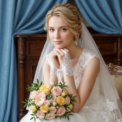 Image of PATPAT Bridal Wedding White Gloves for Women with Pearl, Elegant Lace Gloves for Women Princess Glove for Bride, Cosplay & Formal Events Banquet Stage Performance Accessories