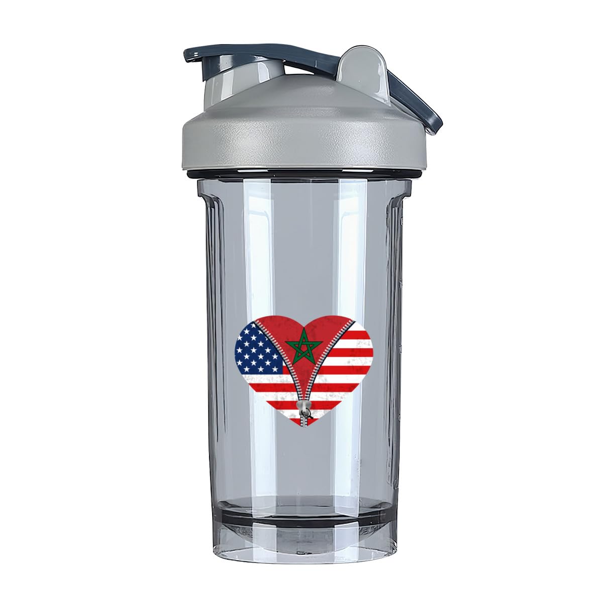 Heart America Flag and Moroccan Flag 18 Ounce Shaker Cup,Fashion Theme Pattern Shaker Bottle Leak-proof Workout Shake Bottles 500ML/18 oz Perfect for Pre Workout