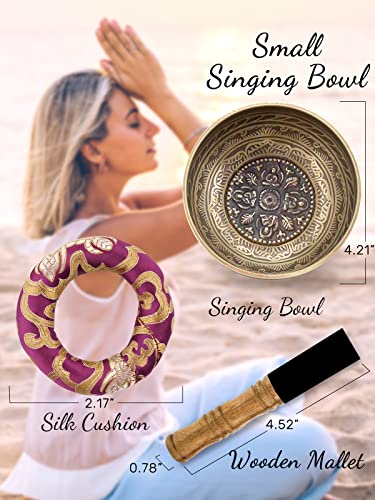 Monahito Tibetan Singing Bowl Set, Himalayan Meditation Sound Bowl Proudly Handcrafted In Nepal For Yoga, Relaxation, Mindfulness, Stress Relief, Chakra Healing - Four Buddha 4.2" #TOP3