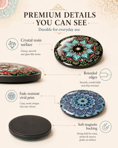 12 imanes decorativos redondos de mandala para refrigerador miniatura 3