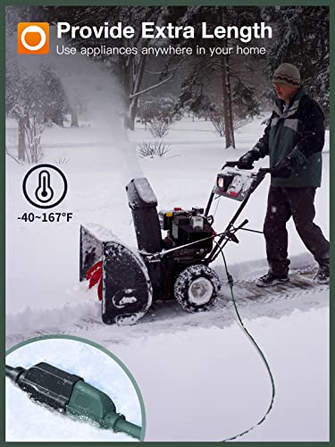 Outdoor Extension Cord 6 Feet Waterproof Heavy Duty Green 16 Awg 3 Prong, Flexible Long Wires Perfect For Home Or Office Use, Ul Listed #TOP6