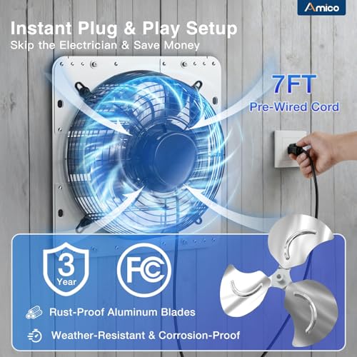 Image of Amico 10 inch Shutter Exhaust Fan with Remote, 9-Speed Energy Efficient & Quiet 13W DC Motor 1000 CFM Wall Mount Ventilation Fan for Garage,Greenhouse,Attic & Chicken Coop,Plug & Play,8-Hour Timer,FCC