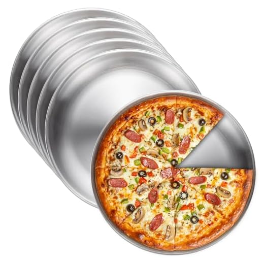 VEGOATY 6 teglie rotonde per pizza in acciaio inox, 20 cm, in acciaio al carbonio rivestito, teglia per pizza, sana, atossica, facile da pulire e lavabile in lavastoviglie