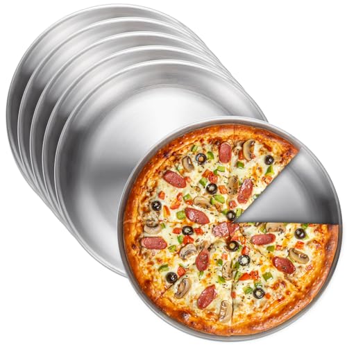 VEGOATY Pizzablech Set aus 6 Pizzablechen aus Edelstahl, rund, 20 cm, beschichteter Kohlenstoffstahl, gesund und ungiftig, leicht zu reinigen und spülmaschinenfest