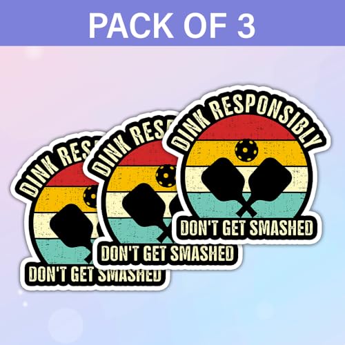 Image of SODAVA (3Pcs) Funny Vintage Dink Responsibly Don't Get Smashed Pickleball Stickers Decals Pickleball Paddle Stickers Pickleball Gifts Pickleball Lover Gifts Decoration Graphic Bumper Sticker