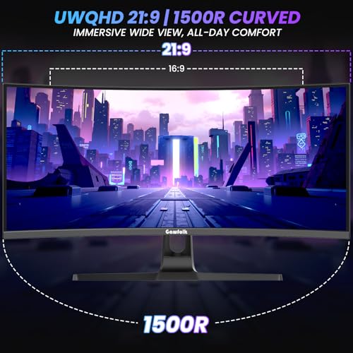 Image of Gawfolk 34 Inch Ultrawide Curved Gaming Monitor, 21:9 WQHD 3440x1440 240Hz Curved 1500R Computer Monitor PIP /PBP,1ms(MPRT) 127% sRGB,HDMI & DP,Tilt Adjustable,Panoramic for Office & Immersive Gaming