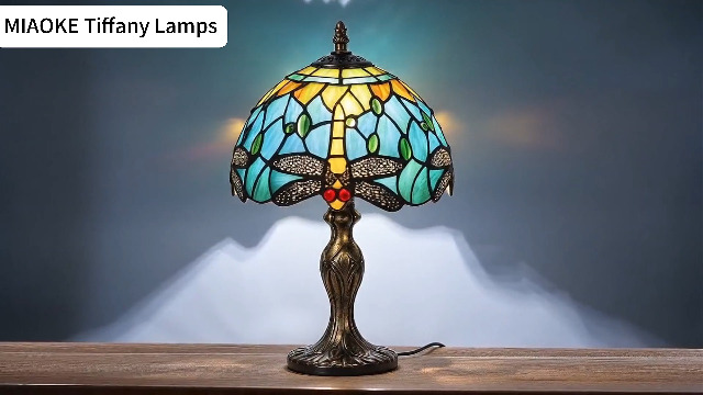 Image of 8'' Stained Glass Table Lamp, Vintage Desk Bedside Night Light