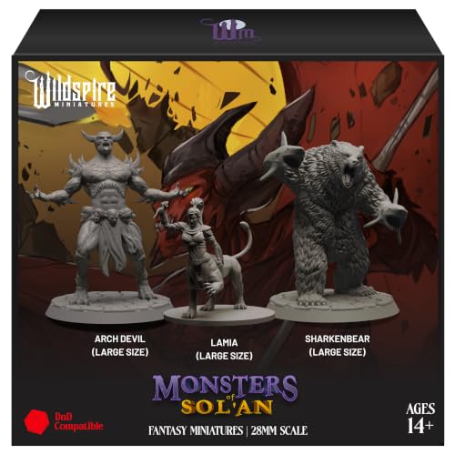 Wildspire 3 Large Monsters Booster Set for DND Miniatures - Sharkenbear, Lamia, Archdevil - Large Size minis for D&D Miniatures
