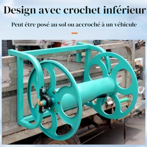 FORRTY Dévidoir Tuyau Agricole Métallique, Enrouleur De Tuyau Manuel Manivelle, Dévidoir Tuyau Jardin Robuste,Compatible Montage Mural/Sol/Plateau Camion,Pour Ferme & Lavage Voiture(Bare unit,100m) – vue 3