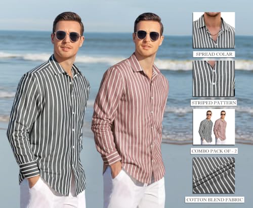 Image of Zombom Men's Regular Fit Vertical Striped Casual Shirt | Full Sleeve Cotton Blend Shirt for Men | Slim Fit Stylish Party