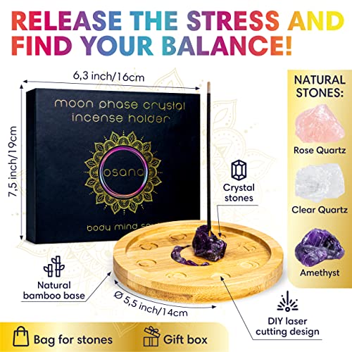 Osana Meditation Incense Holder For Sticks - Amethyst Moon Phase Crystal Incense Burner Holder - Premium Wood Incense Stick Holder For Home, Clearing Energy, Yoga And Spa - Incense Tray (Rose Quartz) #TOP1