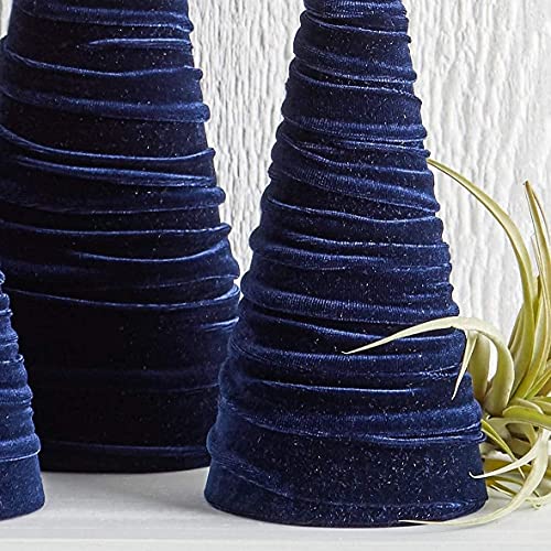 Image of Your Heart's Content Velvet Trees Set of 4 Navy, Handcrafted Blue Valentine Tree Tabletop, Winter Wedding Centerpiece, Office Bookshelf, Cozy Gift for (Navy)
