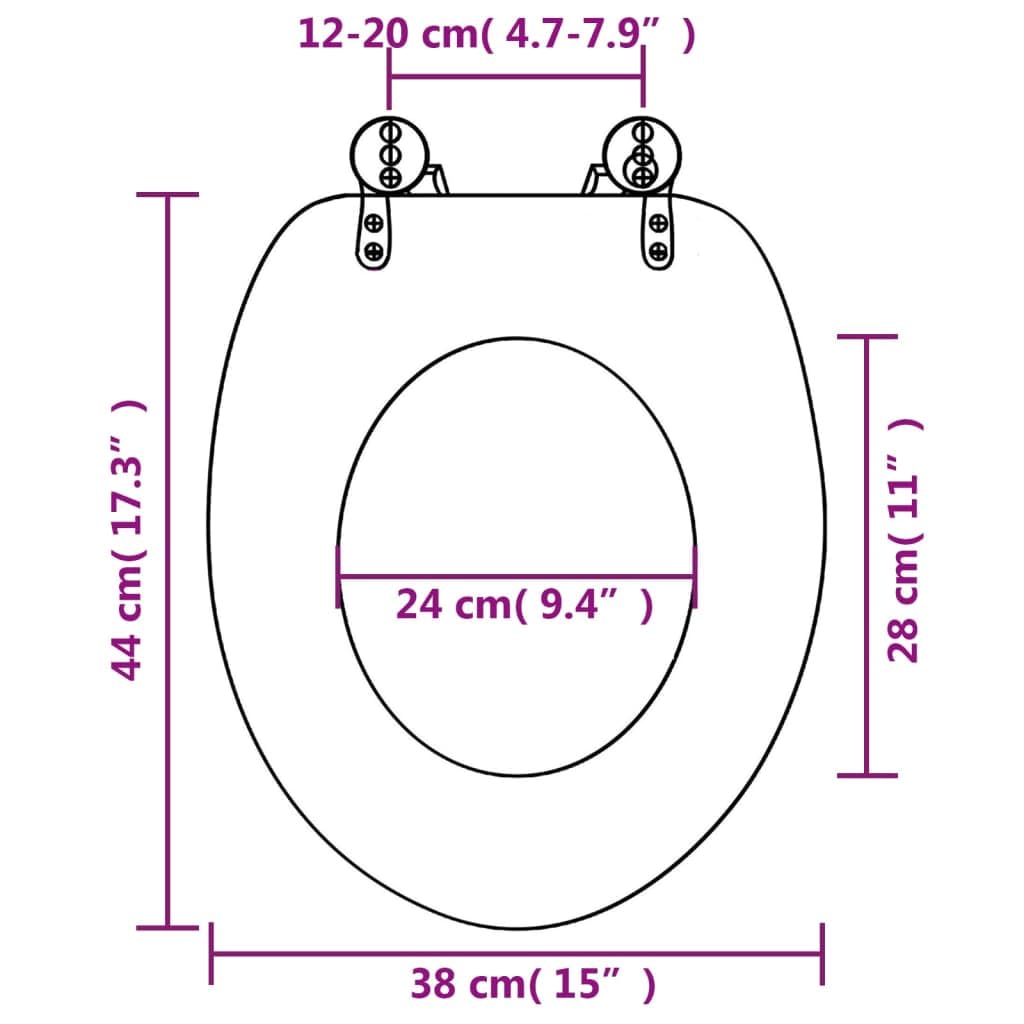 Asiento de inodoro con asiento de MDF New York, material resistente, 43,7 x 37,8 cm, bisagras de cromo y zinc ajustables de 12 a 20 cm, universal, apto para baño, invitados, fácil de limpiar y