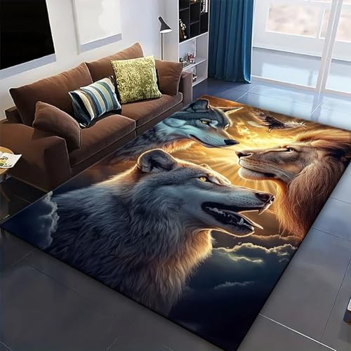 Tapis lion imprimé 3D lavable en machine pour une cuisine moderne