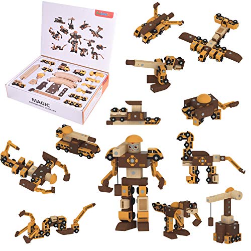 FUN LITTLE TOYS 40 Piece Magnetic Wooden Block Set,Wooden Train Track,Party Favors for Kids, Christmas Stocking Stuffers,Building Block