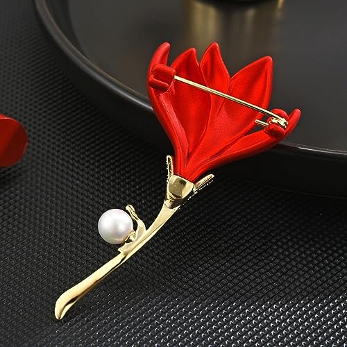 Image of Flower Floral Pearl Brooch Rhinestone Crystal Brooch Leaf Bouquet Brooch Pin Fashion Dress Accessories Birthday Graduation Jewelry Gift For Women
