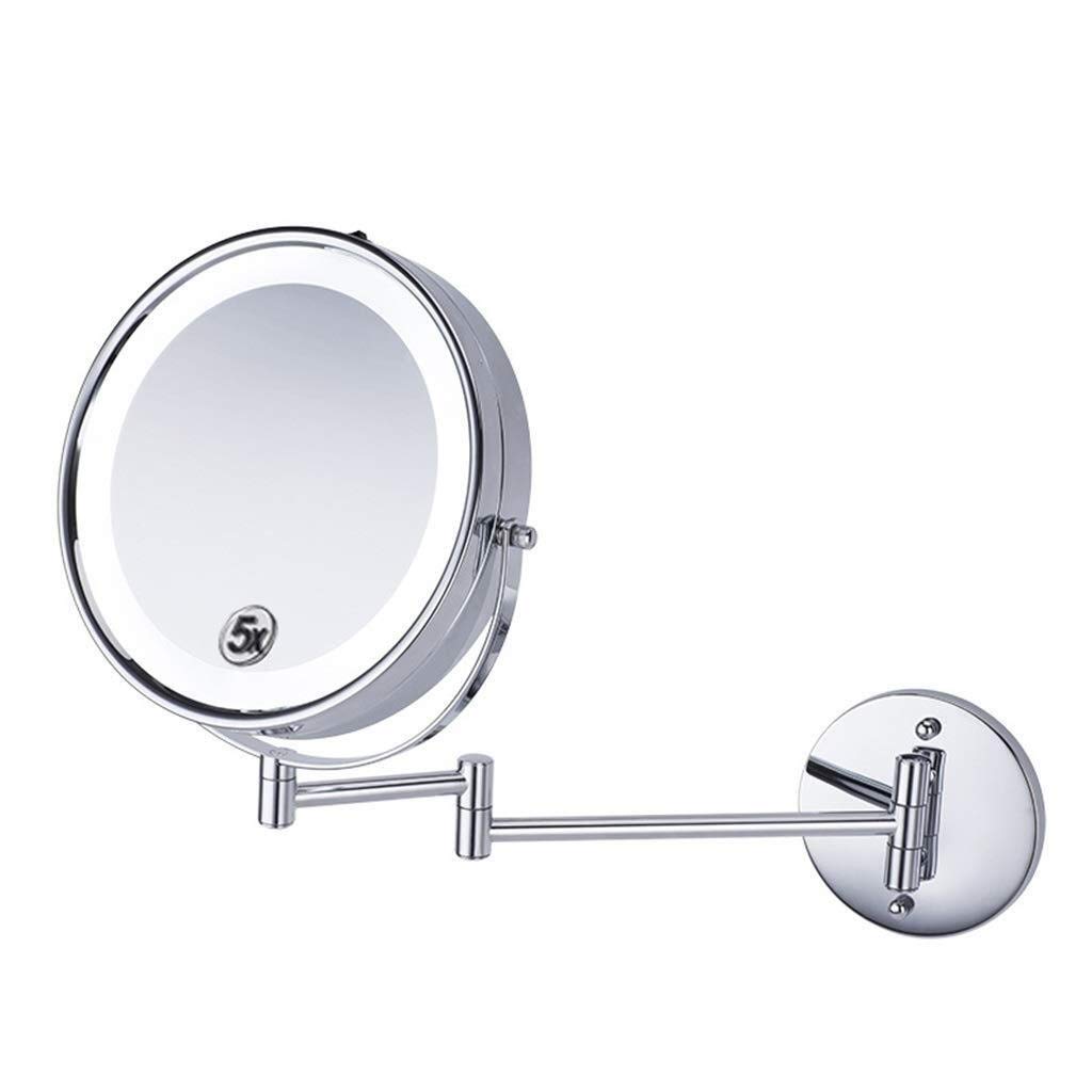 Miroir de maquillage pliant 5X avec éclairage LED et bras télescopique mural pour salle de bain