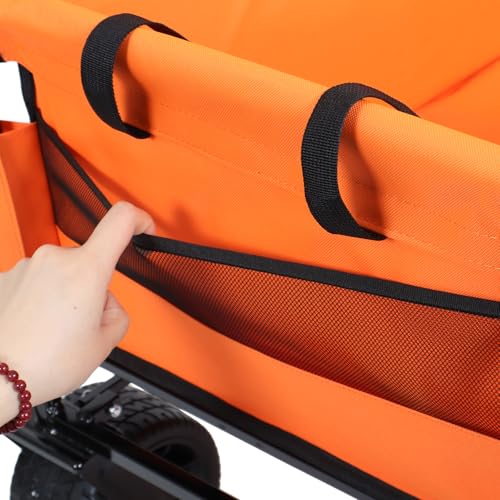 Image of 3-in-1 Convertible Folding Wagon Cart with Bench Seat & Storage - 500lbs Heavy-Duty Utility Wagon, 180L Capacity All-Terrain Wheels for Camping, Beach, Sports, Garden (Orange)