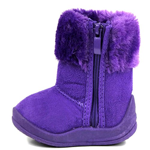 Little Girl's Bany Flat Pom Pom Ankle Boot 7 Purple3
