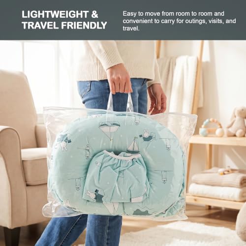 Image of BAYBEE Feeding Pillow for New Born Baby with Foldable Breastfeeding Cover | Feeding Cover for Nursing Mom with Adjustable Velcro & Back Support | Nursing Pillow with Removable & Washable (Green)