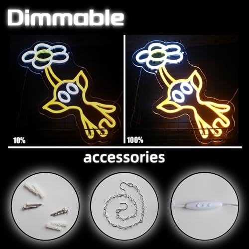 Pikmn Neon Sign for Room Decor Yellow Pikmi Neon Light LED Game Sign Pikmi Neon Sign for Gamer Man Cave Wall Decor Game Room Dormitory Decoration USB Powered Dimmable 9.6