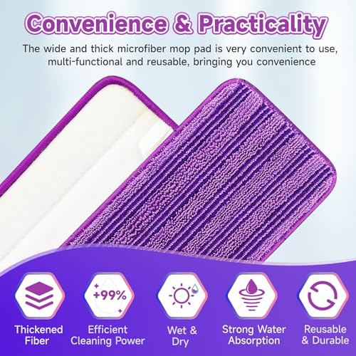 8 Pack Reusable Mop Pads Compatible for Swiffer PowerMop,Microfiber Mop Replacements Pads for 13\'\'-15\'\' Spray Mop, Machine Washable Power Mop Pads for Swiffer, Wet Spray Floor Pads Refills, Purple