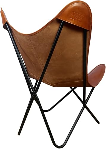 Miniatura 6 de Silla de mariposa de cuero marrón de color bronceado, silla de mariposa hecha a mano, marco plegable con recubrimiento en polvo (marco plegable